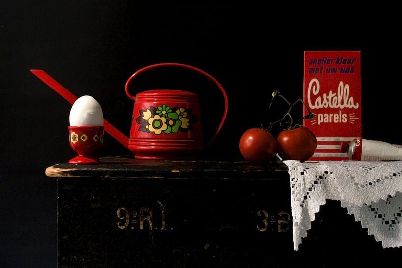 Picture of a still life with red retro stuff. by Therese Brals