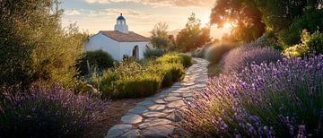 Landschap met lavendel en kerk van Poster Art Shop