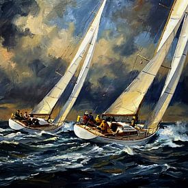 Gemälde: Segelbootrennen unter stürmischem Himmel von Jan Keteleer