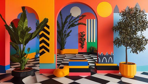 Minimalistische illusie kleurrijke tuin