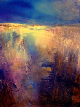 Crossing - golden land against a dark blue sky by Annette Schmucker
