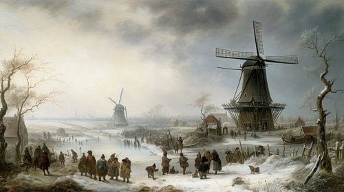 Hollands winterlandschap schilderij met molen