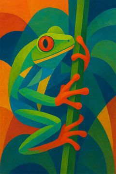 Red-eyed tree frog geometric painting. by Gallery Hoppenbrouwers