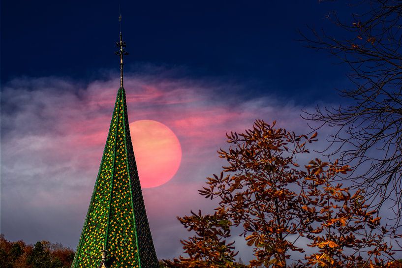 Zonsondergang over de Abdij Bosbessen van Photoart-Naegele