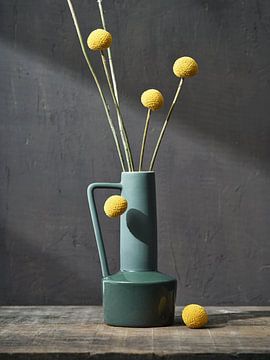 Green Vase with Craspedia's I Grow by Martijn Hoogendoorn