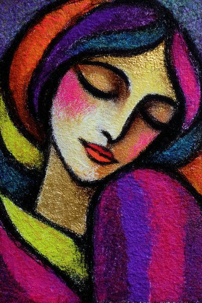 Atlas Mountains | Woman with headscarf and colours by Abstract Painting
