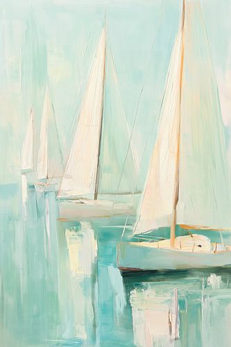 Zeilboten abstract in pastel kleuren