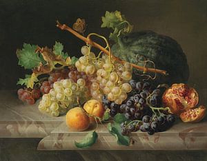 Stilleben mit Granatapfeltrauben und Melone, Josef Lauer