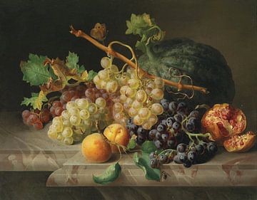 Stilleben mit Granatapfeltrauben und Melone, Josef Lauer