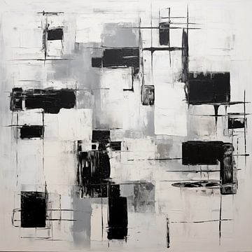 Vierkanten abstract zwart-wit schilderij van The Xclusive Art