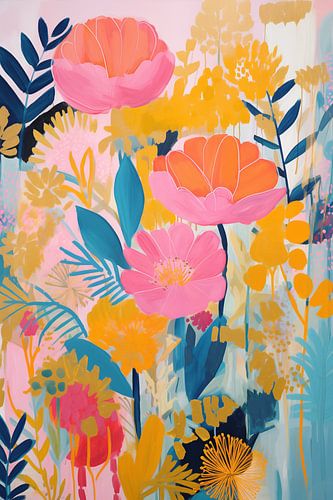 Vintage Blumen, Bunt und Abstrakt von Caroline Guerain
