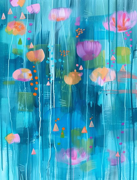 Superbunte abstrakte Blumen in Blau und Rosa von Studio Allee