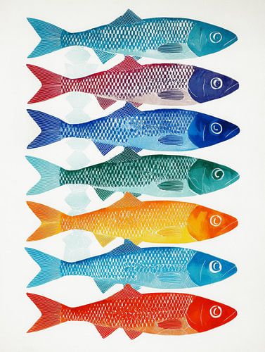 Sardines colorées dans un style graphique