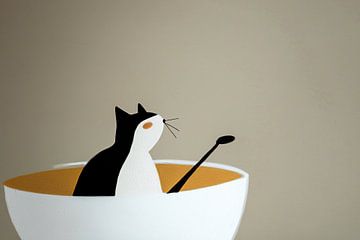 Minimalist cat in bowl by Art & Soul Creations