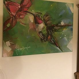 Klantfoto: Kolibrie schilderij van Jos Hoppenbrouwers, op canvas