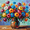 Expressieve Kleurexplosie: Modern Bloemenstilleven in Olieverfstijl van Studio Pieternel