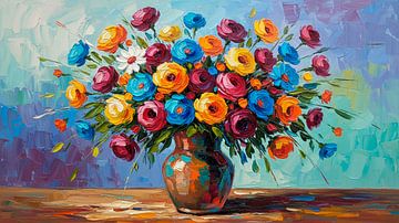 Expressive Colour Explosion: Modern Floral Still Life in Oil Painting Style by Studio Pieternel
