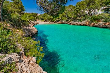 Turquoise zeewater bij baai Cala Serena, strand Mallorca, Spanje van Alex Winter