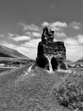 Rock landscape Lanzarote, black and white by Joyce Kuipers