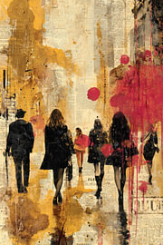 City Walk - Levendig Schilderij Geel en  Roze van BowiScapes - Fine Art en Urban Wandkunst