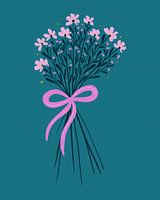 Boeket bloemen met lint - turquoise en roze