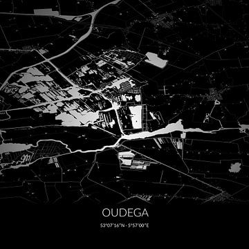 Zwart-witte landkaart van Oudega, Fryslan. van Rezona