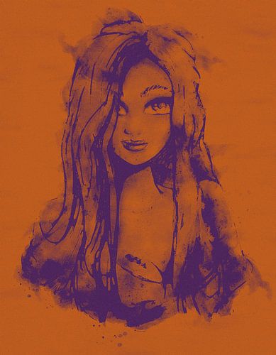 Duotone portret dame in oranje en paars