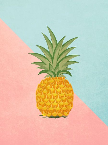 Minimal Art Pineapple mit rosa und blauer Farbe von RickyAP