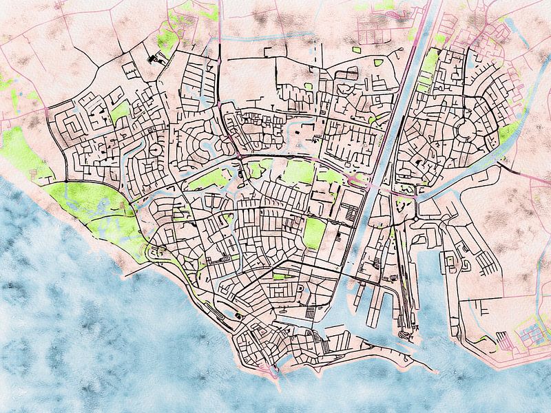 Kaart van Vlissingen in de stijl 'Soothing Spring' van Maporia