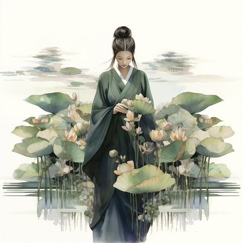 Girl among flowers (Japanese style)