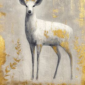 Wit hert met gouden gewei in elegante schilderstijl met verfijnde metallic accenten van But First Framing