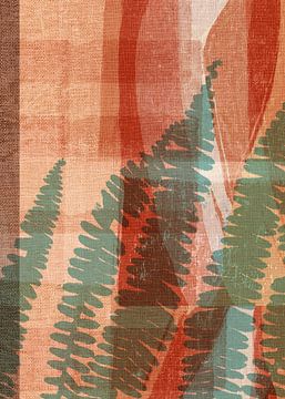 Groene varenbladeren in bruin. Modern botanisch in retrostijl. van Dina Dankers