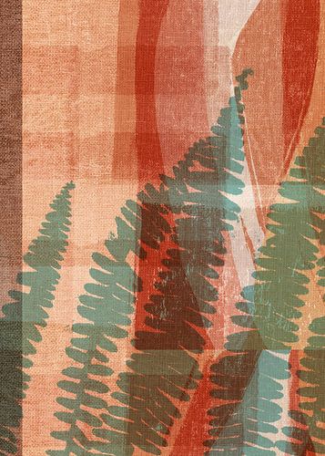 Groene varenbladeren in bruin. Modern botanisch in retrostijl.