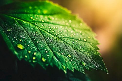 Vers blad met waterdruppels