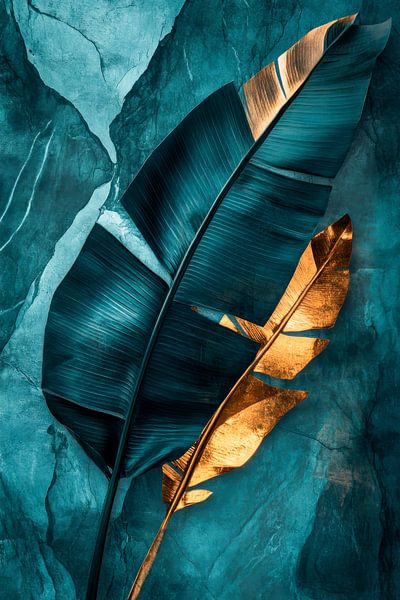 Leaf design blue gold by Poster Art Shop