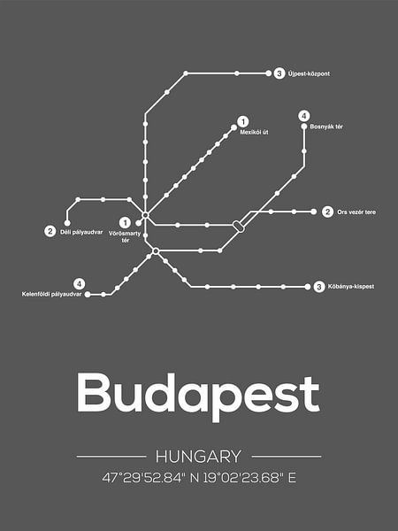 Boedapest Metrolijnen - Donkergrijs van MDRN HOME