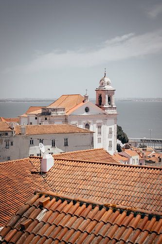 View over the rooftops on Lisbon Bay, Portugal