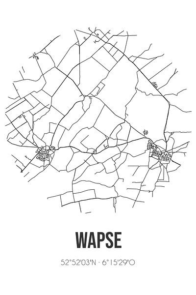 Wapse (Drenthe) | Landkaart | Zwart-wit van Stad & Wand