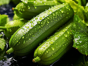 frischer Bio Zucchini mit Wassertropfen Hintergrund