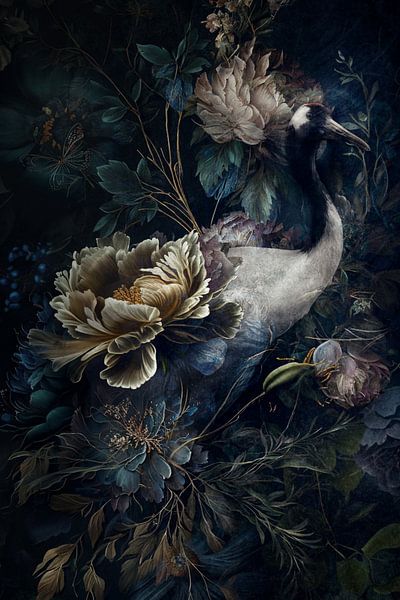 Dark crane with flowers by Joey Hohage