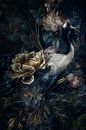 Dark crane with flowers by Joey Hohage thumbnail