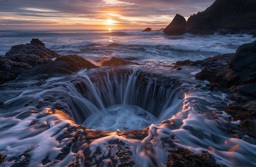 Vuurtoren in de avondgloed van fernlichtsicht