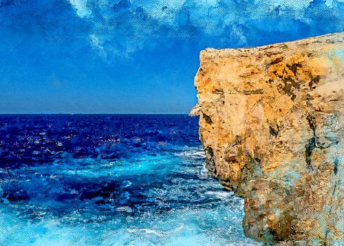 Malta Gozo stad aquarel schilderij #malta