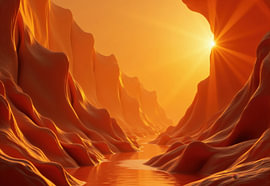 Digital Rendering of Orange Canyon with Waterway and Sunlight by Markus Gann
