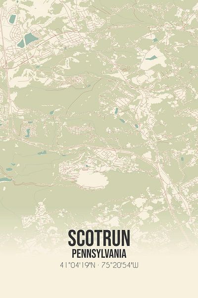 Alte Karte von Scotrun (Pennsylvania), USA. von Ortsdrucke