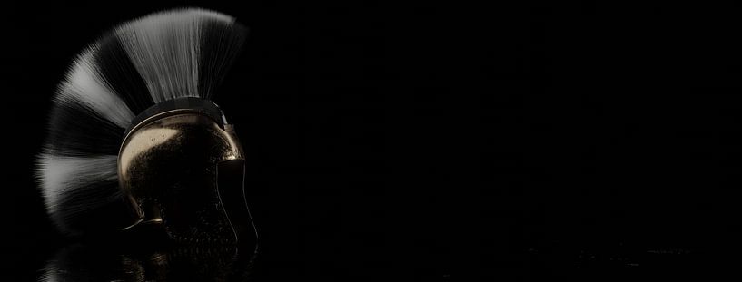 Ancient Illyrian helmet in low key light. 3D Rendering by Besa Art