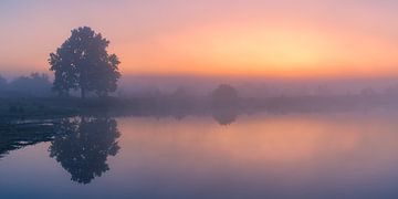 Een mistige zonsopgang bij  Aekingerzand