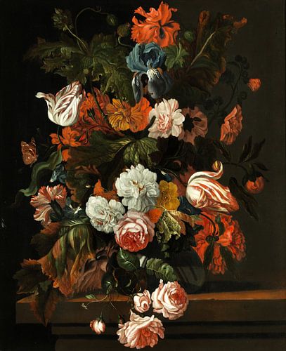 Ernst Stuven, Stilleven met bloemen op een sokkel van steen
