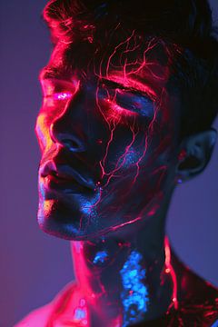 Sehr schöner Mann in Neonlicht von Art Bizarre