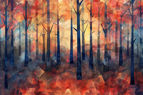 Kleurrijke abstracte bos schilderij in herfst
